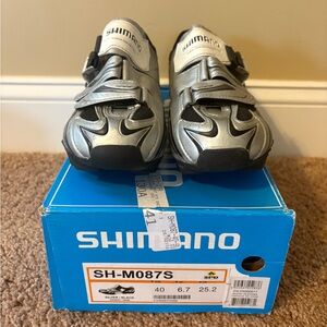 Shimano Silver and Black Athletic Cycling Shoes with Velcro Straps